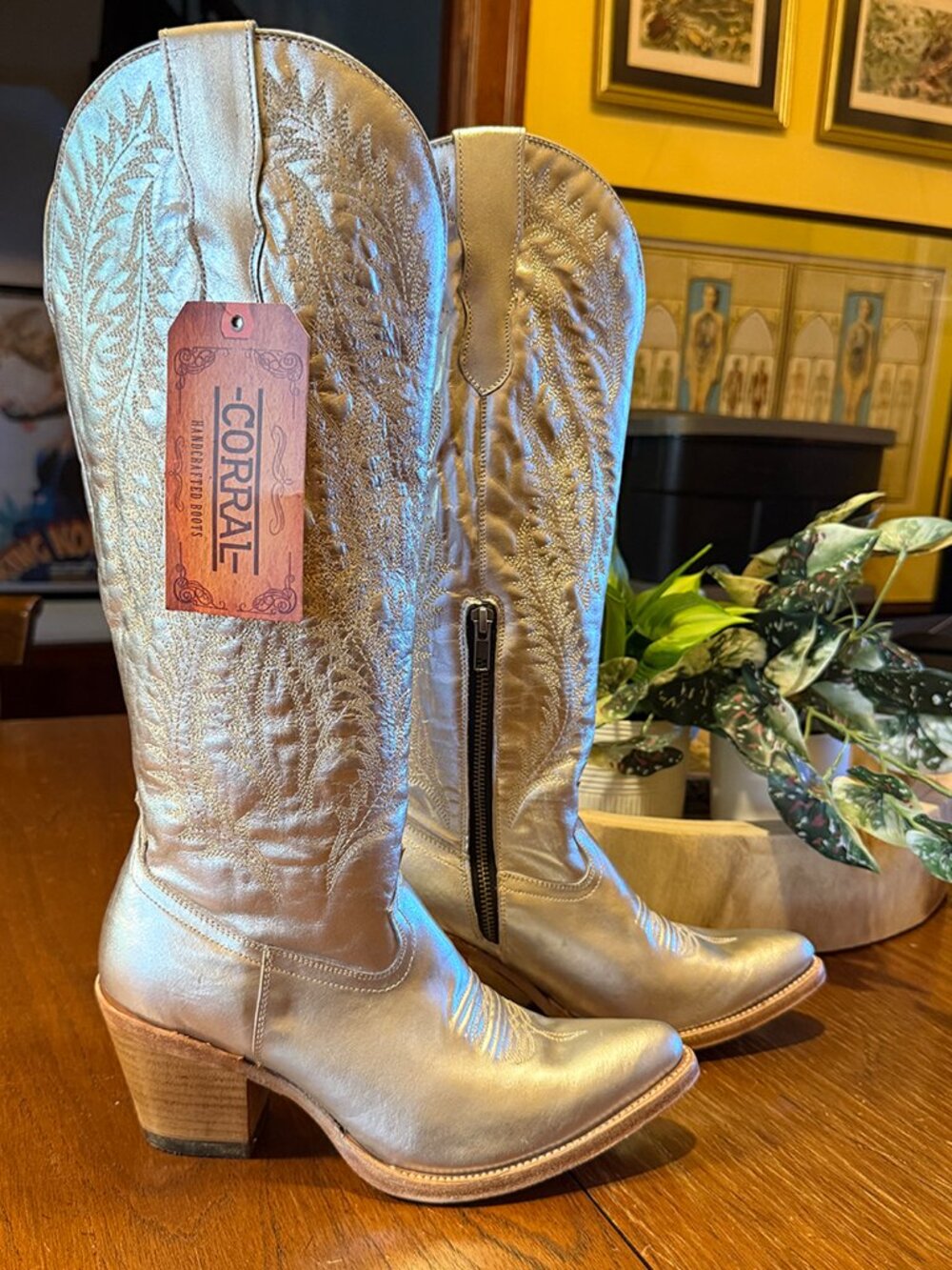 Corral Women's Silver Embroidery Tall Top Cowgirl Boot Pointed Toe - E1321 8.5